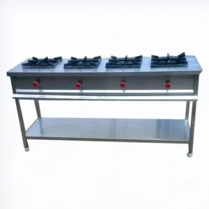 Four Burner Indian Gas Range with 1 Under Shelf Size (LXWXH) 84"X24"X32"+6", Casting 16"X16"