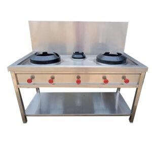 Two Burner Chinese Gas Range with 1 Under Shelf Size (LXWXH) 48"X30"X30"+16", Casting 16"X16"
